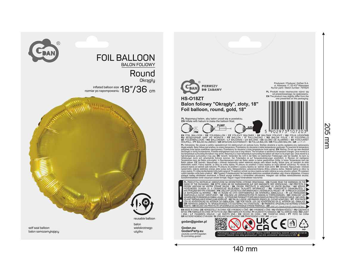 Foil balloon, round, gold, 18"